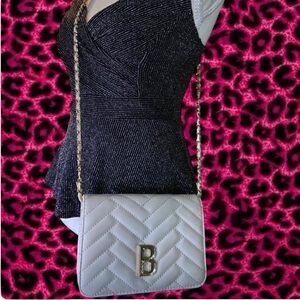 bebe White Quilted Crossbody with Gold Chain and 'B' Logo